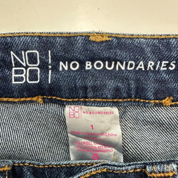 No Boundaries Distressed Straight Leg Women's size 1 Dark Wash Blue Denim Jeans - Picture 3 of 5
